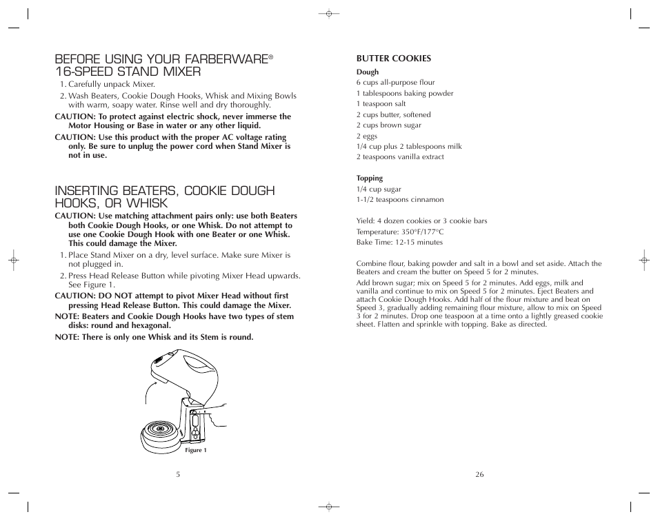 Before using your farberware, Speed stand mixer, Inserting beaters, cookie dough hooks, or whisk | FARBERWARE MIXER FSM126EM User Manual | Page 6 / 32