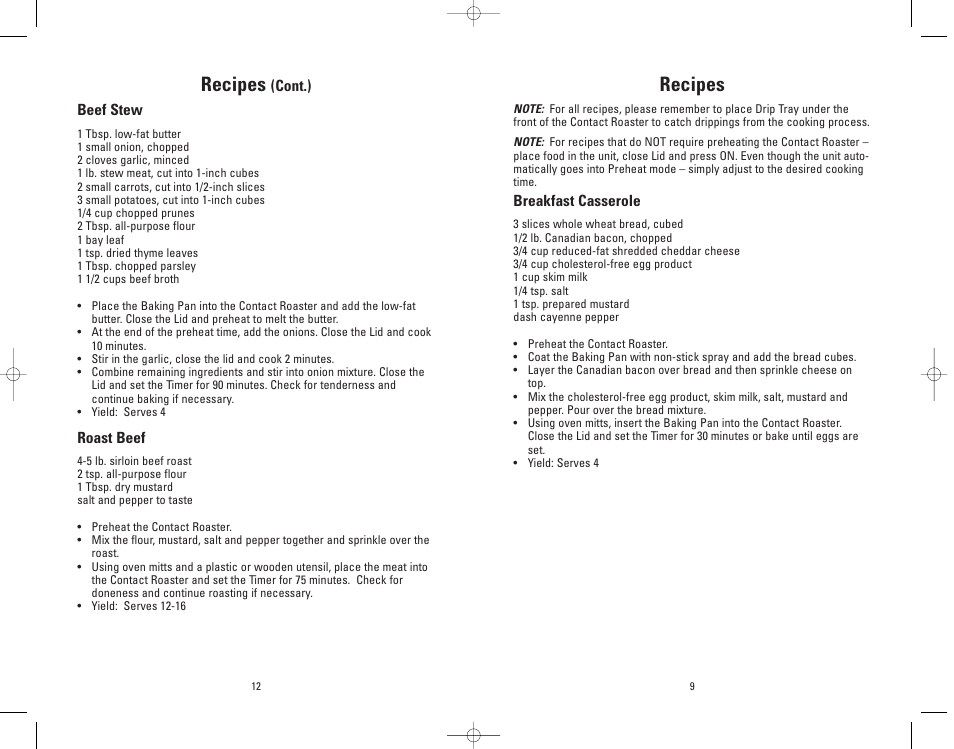 Recipes | Salton, Inc GV5 User Manual | Page 9 / 11