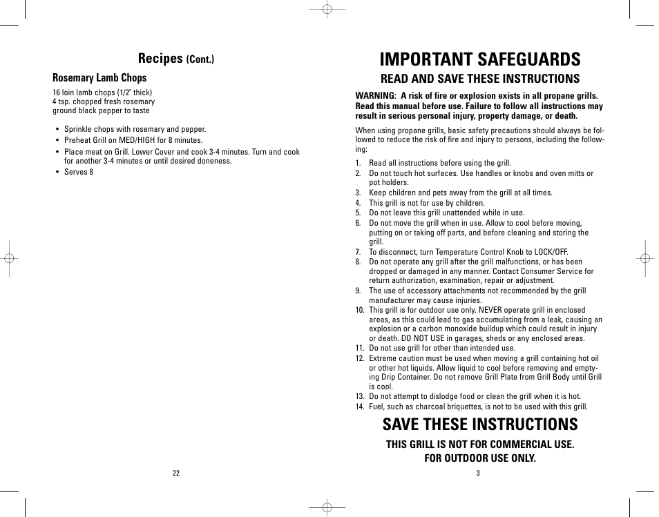 Important safeguards, Save these instructions, Recipes | Read and save these instructions | Salton, Inc GP300 User Manual | Page 2 / 23