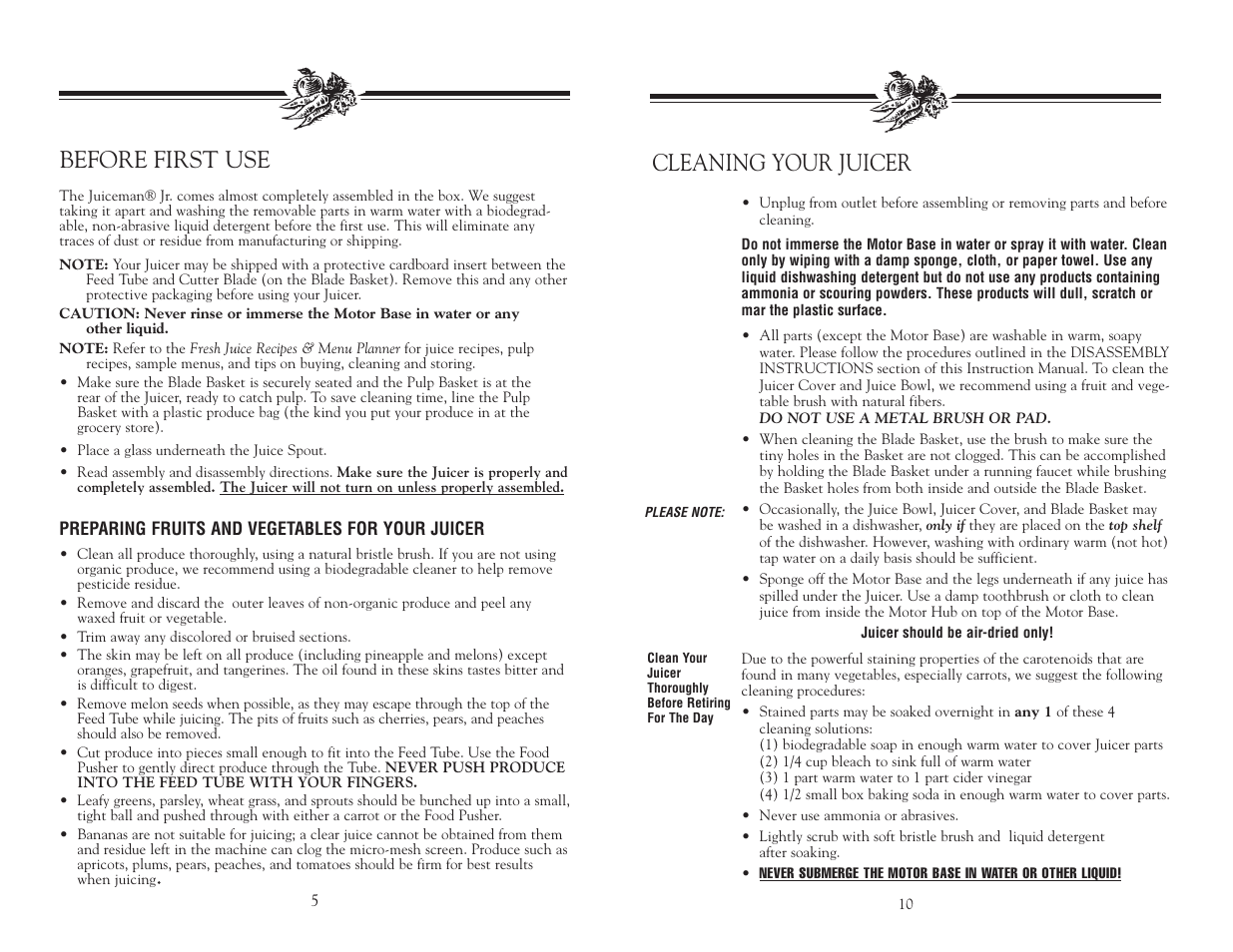 Cleaning your juicer, Before first use | Salton, Inc JM1 User Manual | Page 11 / 16