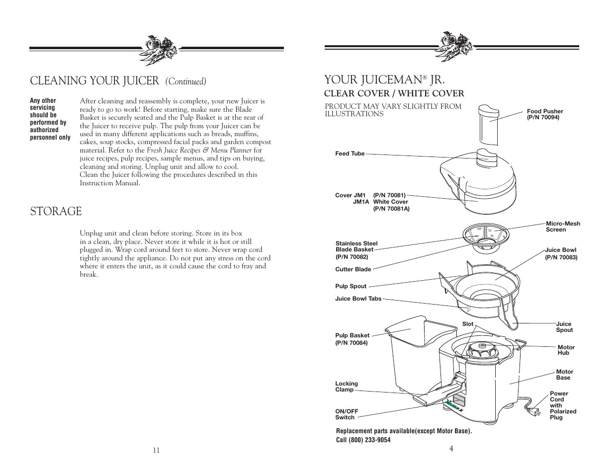 Cleaning your juicer, Storage your juiceman, Continued) | Salton, Inc JM1 User Manual | Page 12 / 16