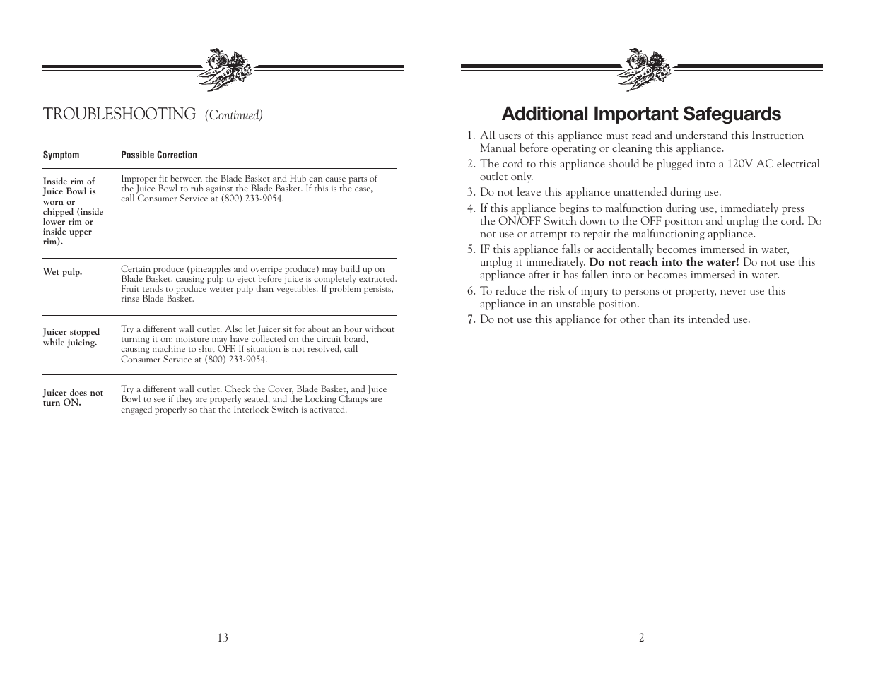 Additional important safeguards, Troubleshooting | Salton, Inc JM1 User Manual | Page 14 / 16