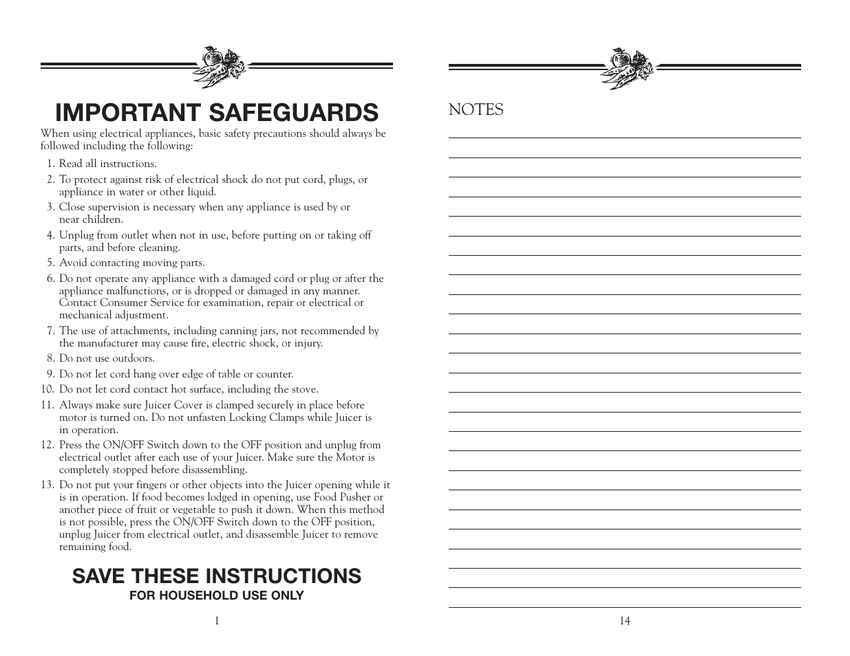 Important safeguards, Save these instructions | Salton, Inc JM1 User Manual | Page 2 / 16
