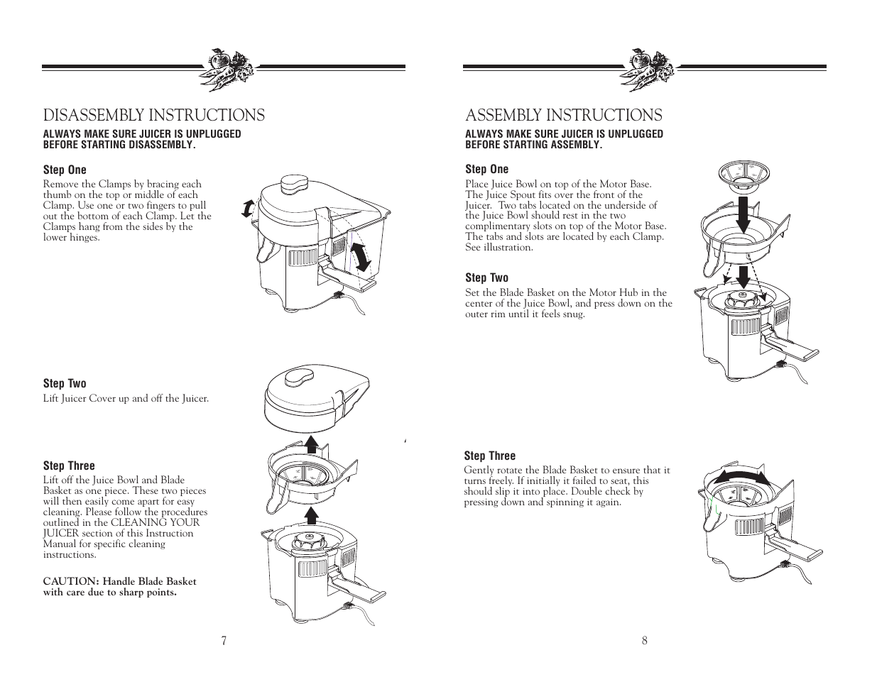 Assembly instructions, Disassembly instructions | Salton, Inc JM1 User Manual | Page 9 / 16