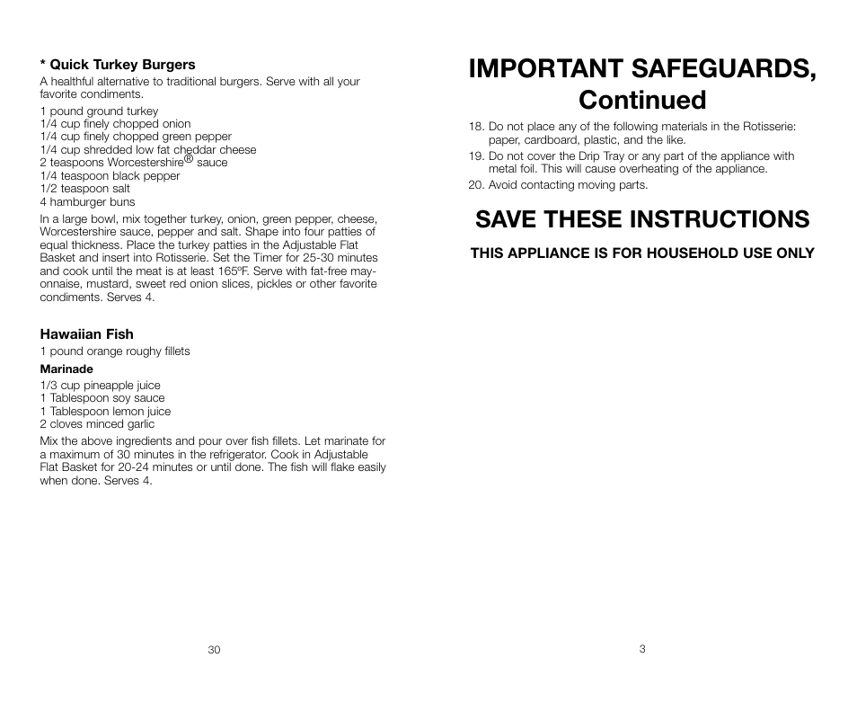 Important safeguards, continued, Save these instructions | Salton, Inc Baby George Rotisserie GR59A User Manual | Page 30 / 32