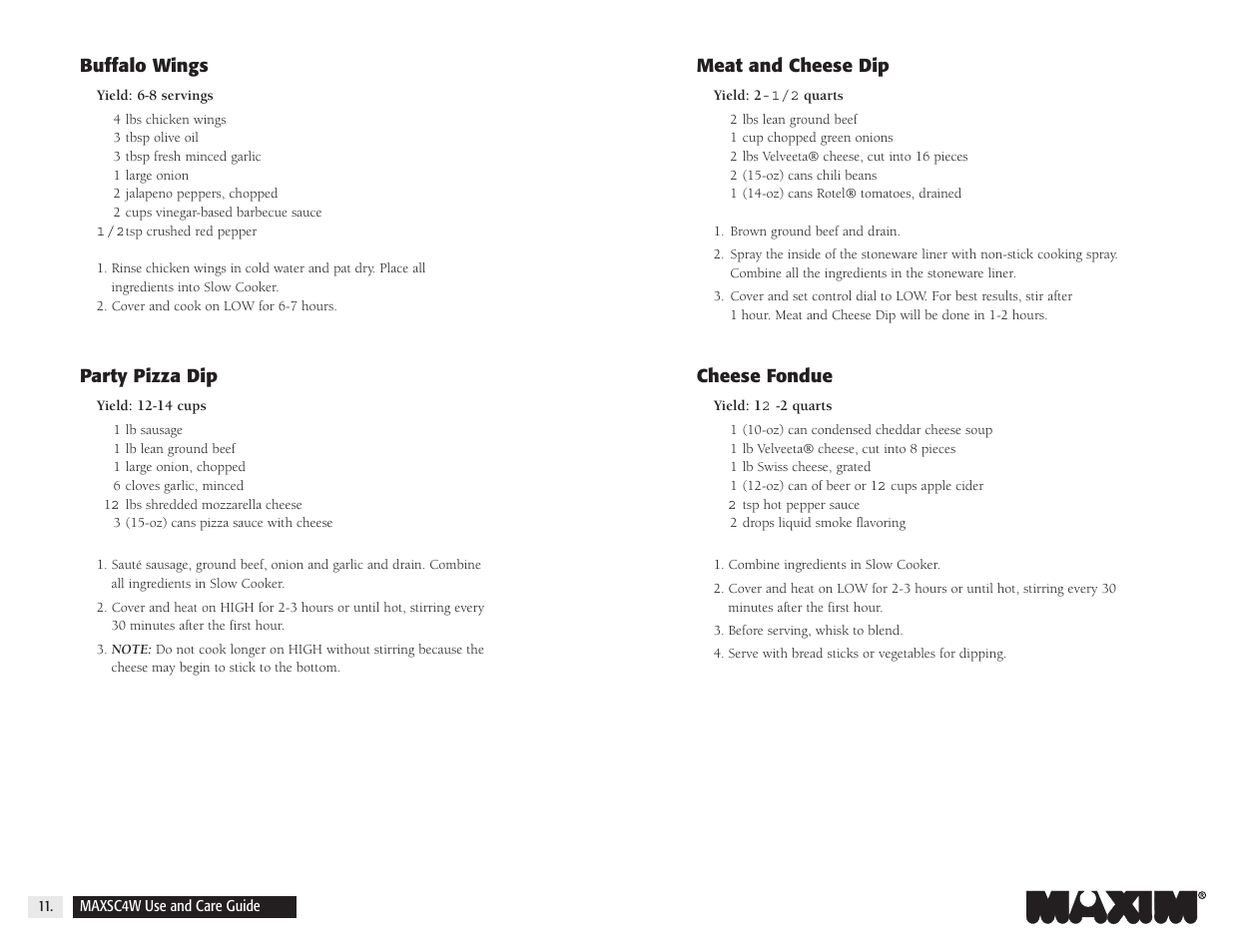 Salton, Inc 4-Quart Oval Slow Cooker MAXSC4W User Manual | Page 13 / 35