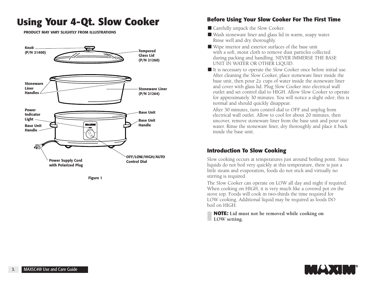 Your 4-qt. slow cooker, Using | Salton, Inc 4-Quart Oval Slow Cooker MAXSC4W User Manual | Page 4 / 35