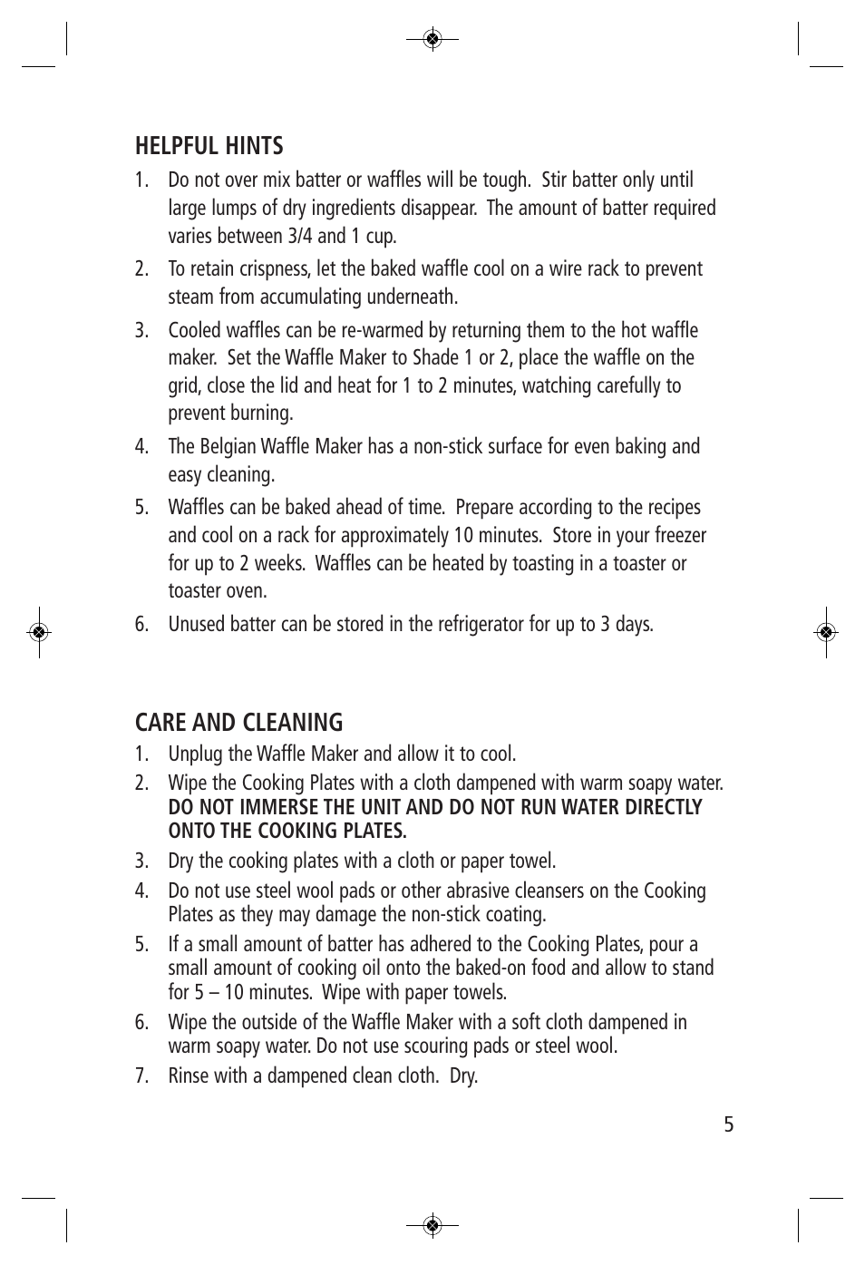 Helpful hints, Care and cleaning | Salton, Inc WM-1186 User Manual | Page 5 / 9