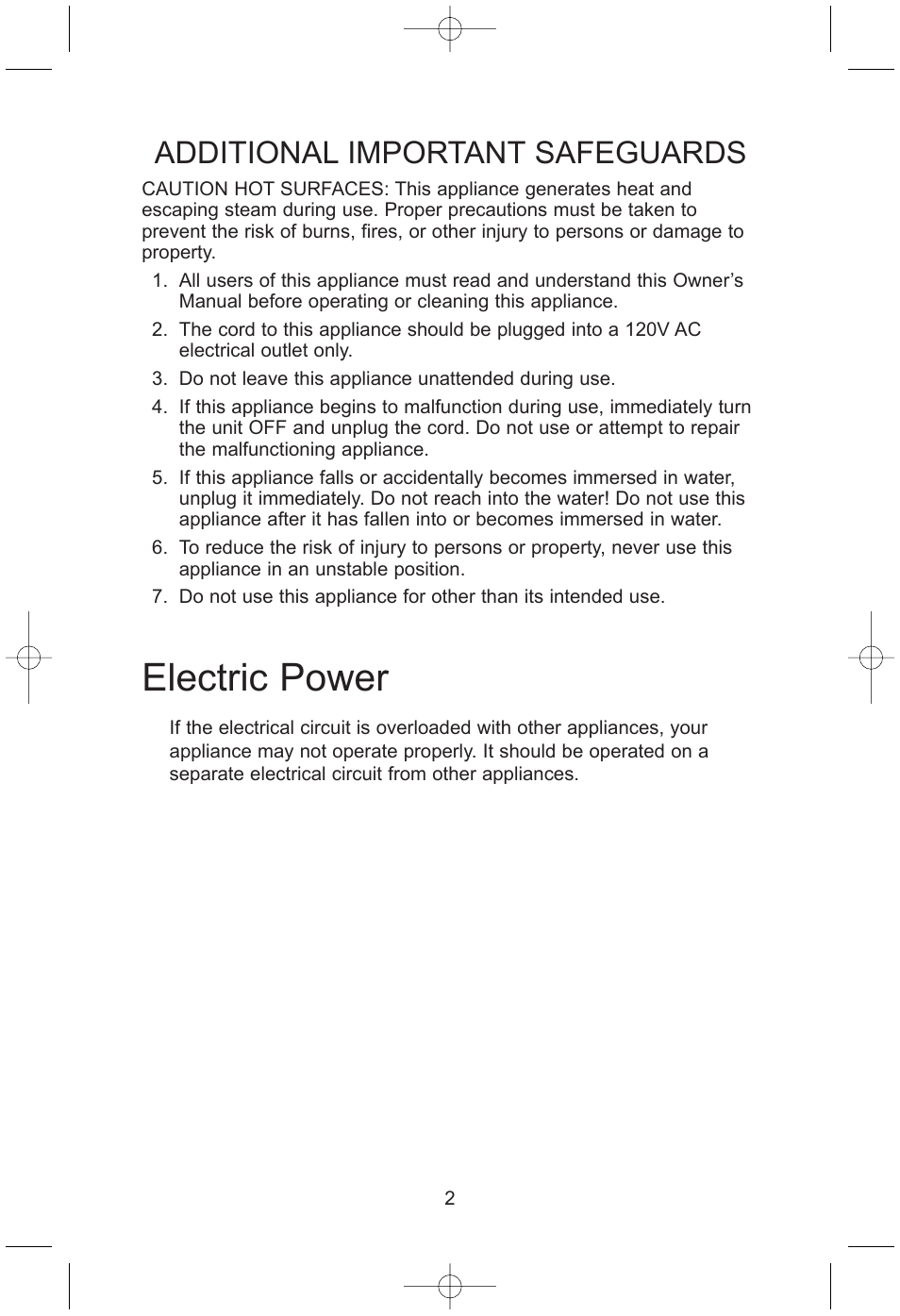 Electric power, Additional important safeguards | Salton, Inc WC22RE User Manual | Page 3 / 8