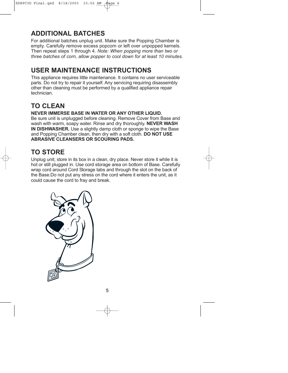 Additional batches, User maintenance instructions | Salton, Inc SD8PC3D User Manual | Page 6 / 8