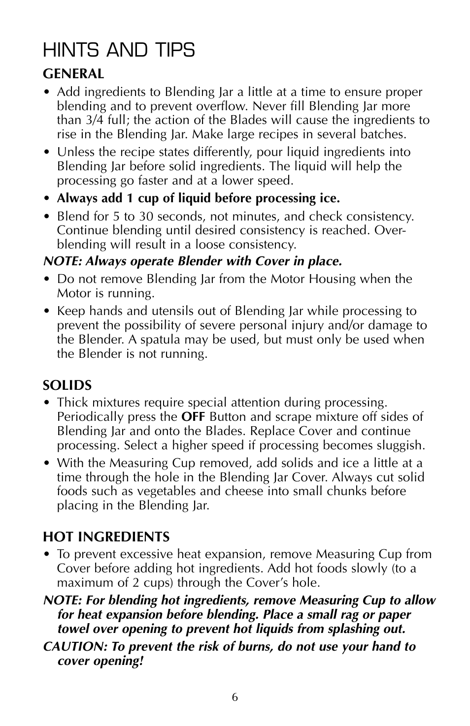 Hints and tips | FARBERWARE 10 SPEED BLENDER FSB100 User Manual | Page 7 / 12