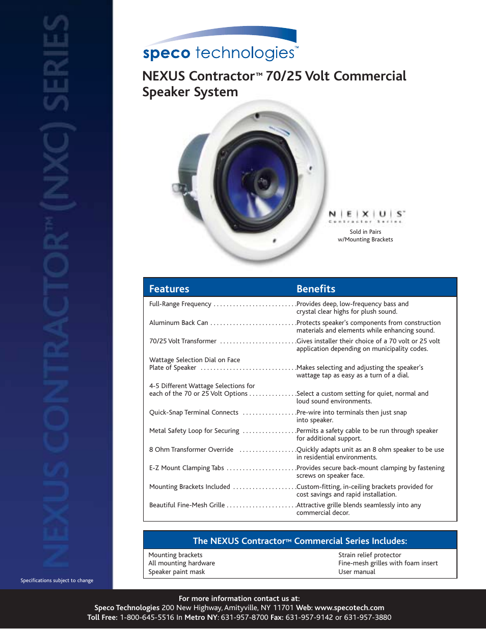 Speco Technologies NXC Series User Manual | 2 pages