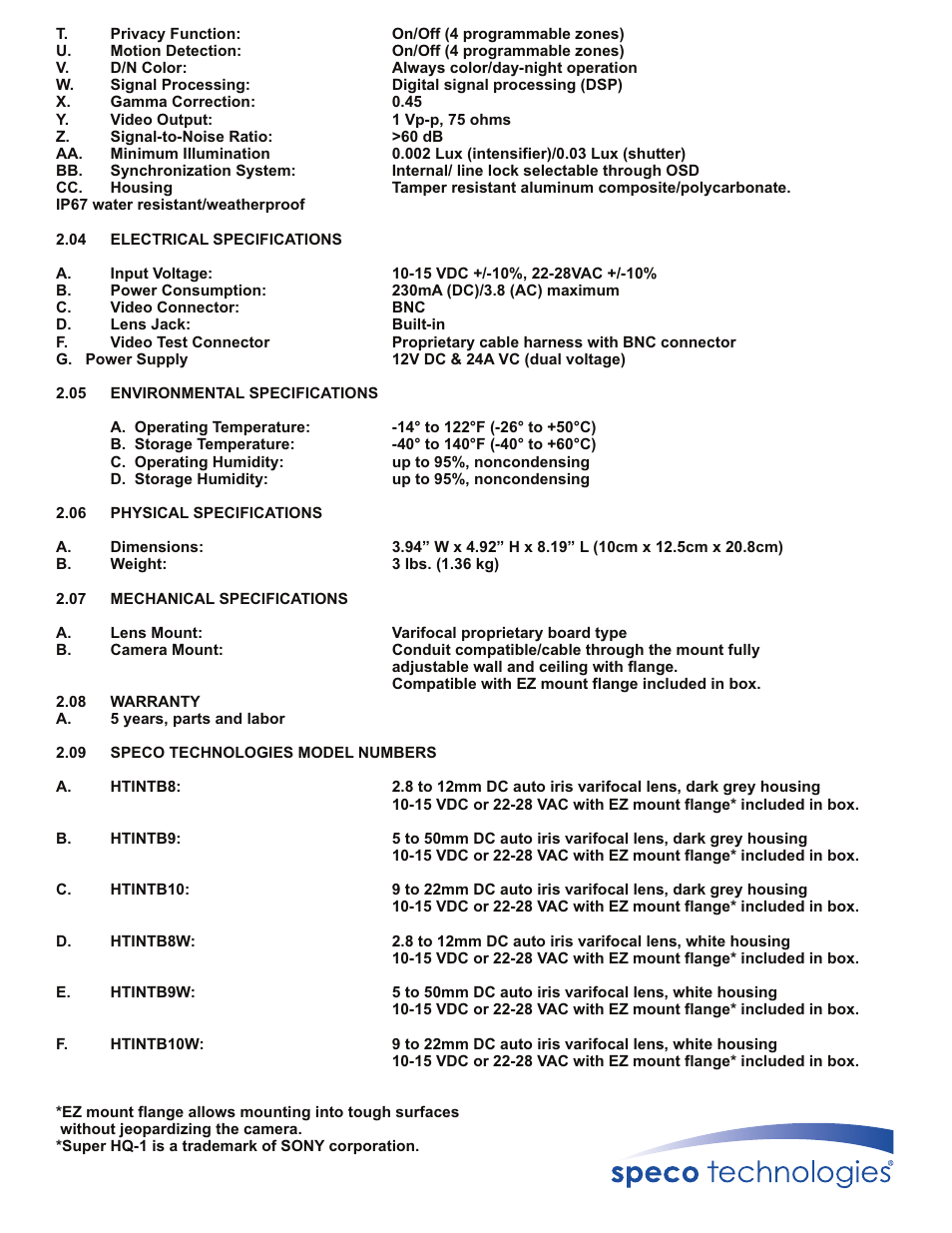 Speco Technologies INTENSIFIER HTINTB10 User Manual | Page 2 / 2