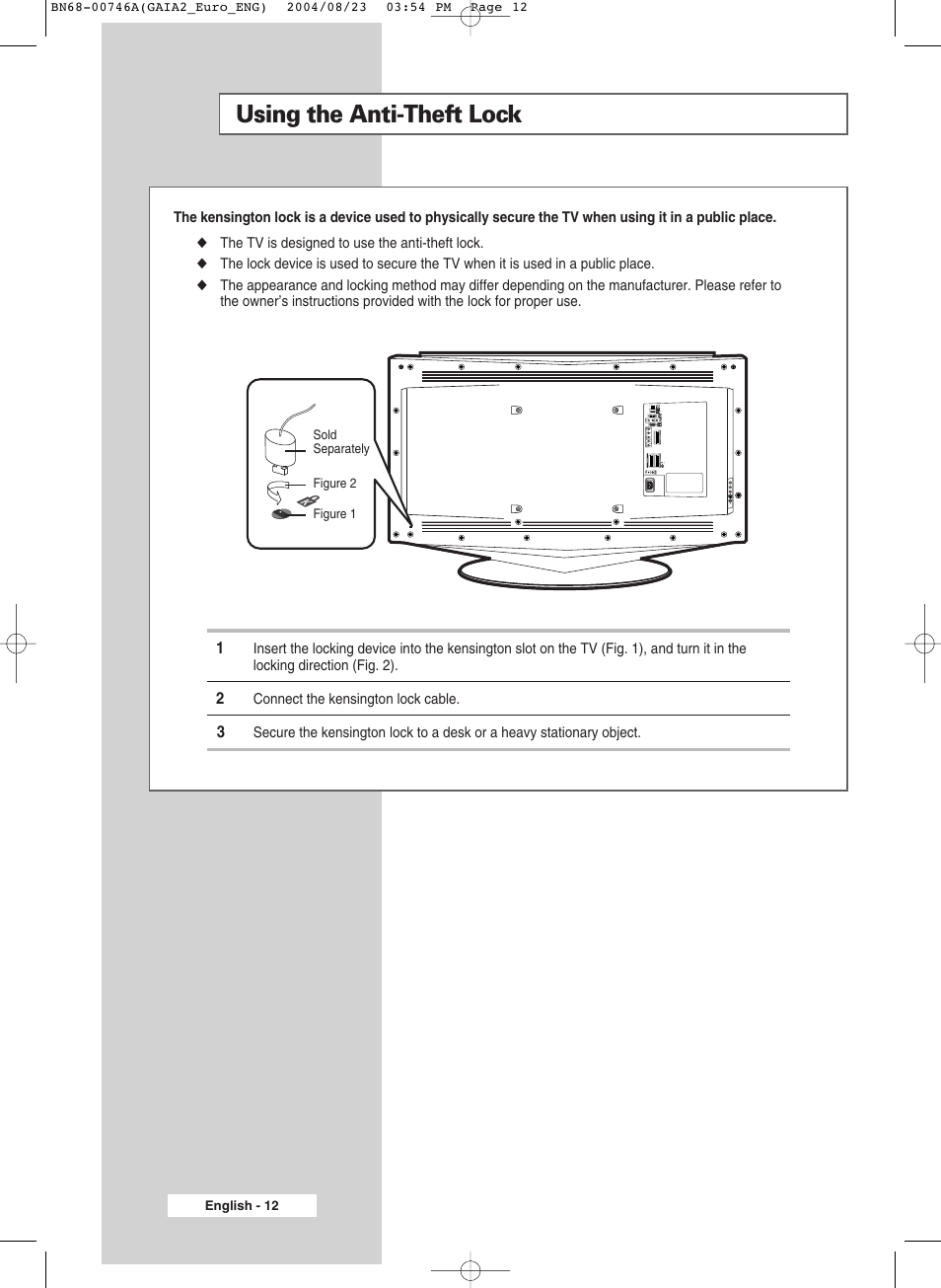 Using the anti-theft lock | Samsung LW-46G15 W User Manual | Page 12 / 72