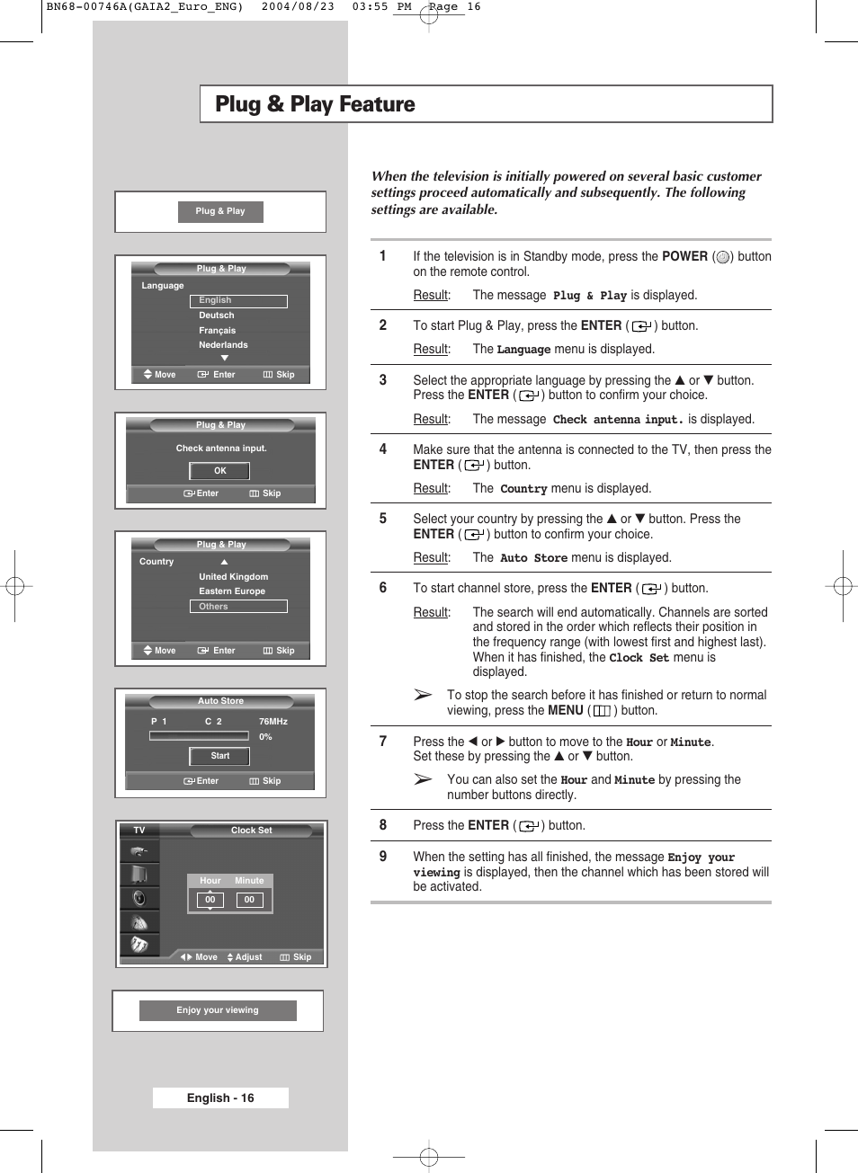 Plug & play feature | Samsung LW-46G15 W User Manual | Page 16 / 72