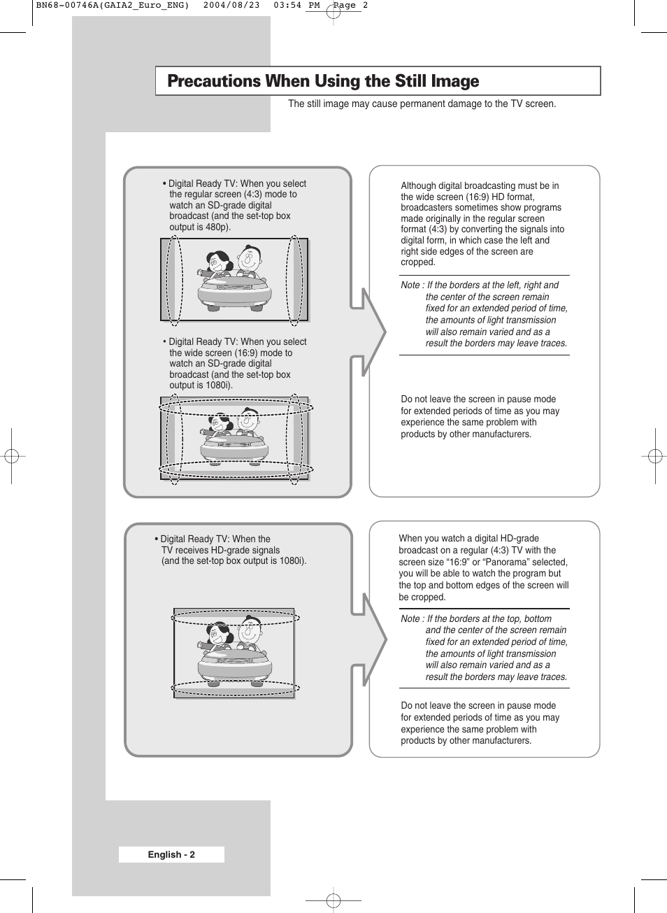 Precautions when using the still image | Samsung LW-46G15 W User Manual | Page 2 / 72