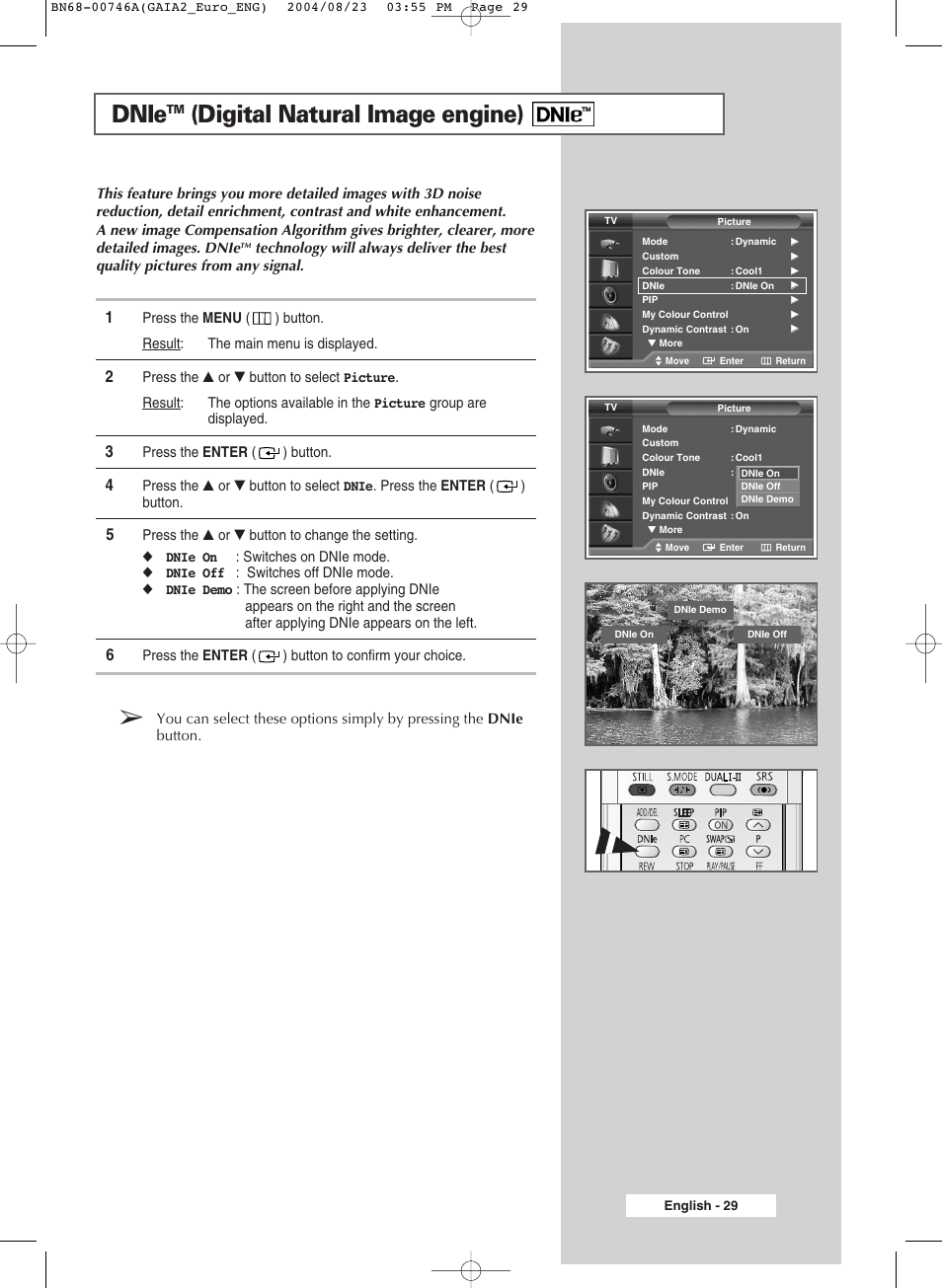 Dnie, Digital natural image engine) | Samsung LW-46G15 W User Manual | Page 29 / 72