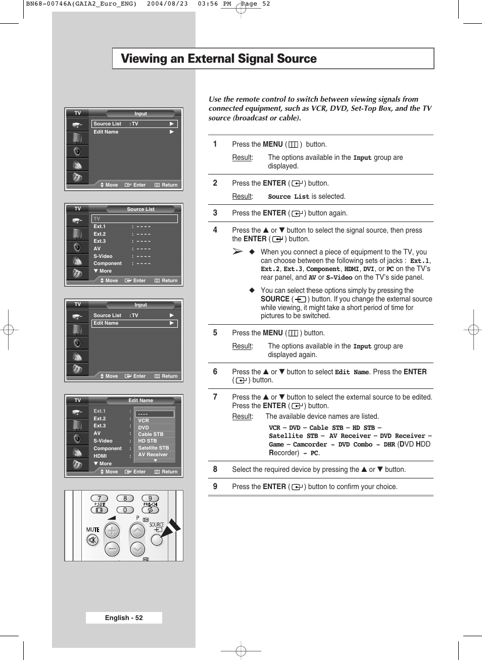 Viewing an external signal source | Samsung LW-46G15 W User Manual | Page 52 / 72