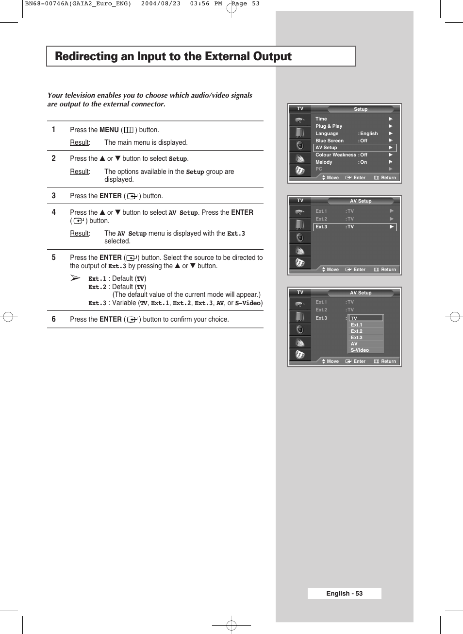 Redirecting an input to the external output | Samsung LW-46G15 W User Manual | Page 53 / 72