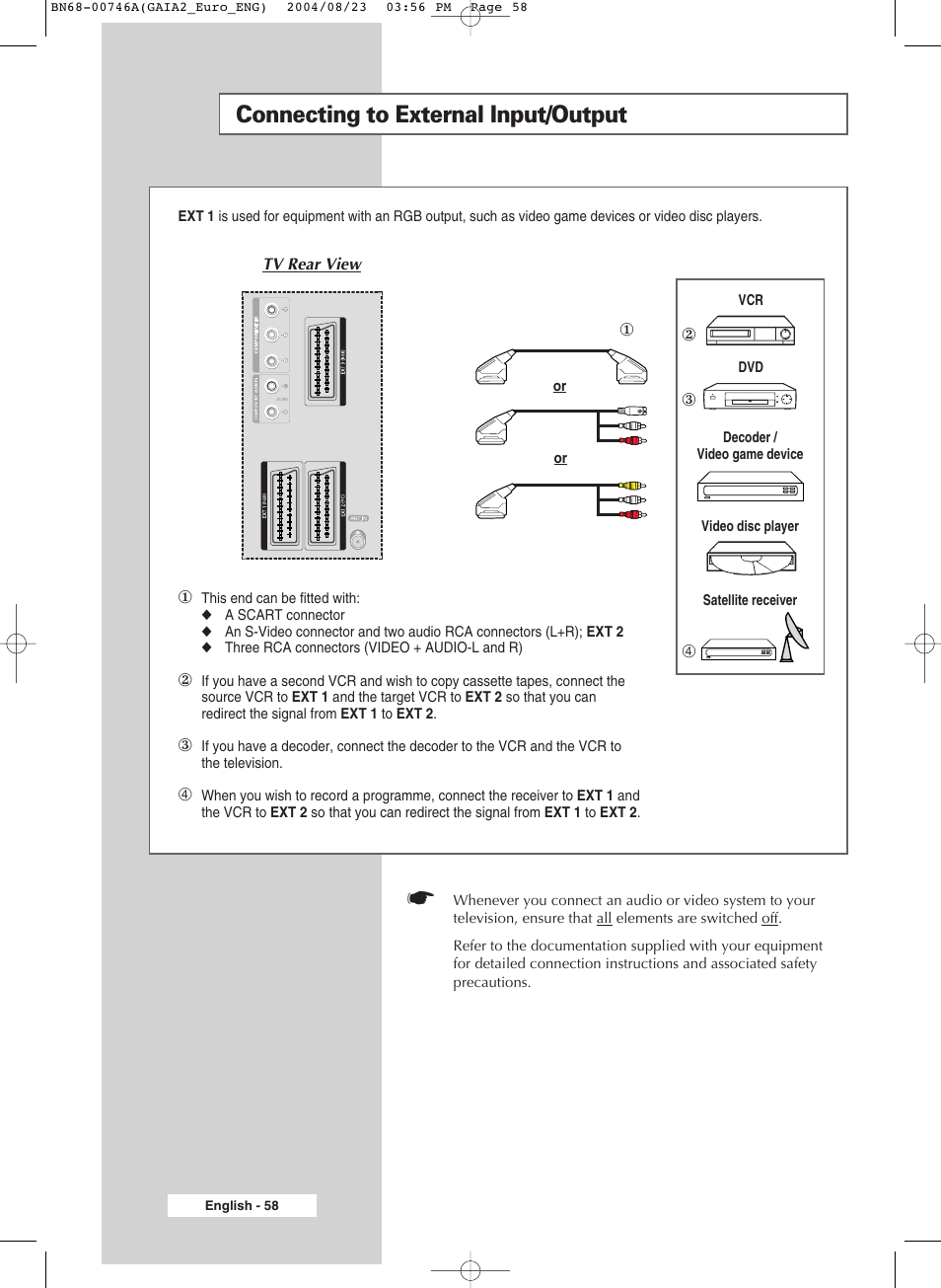 Connecting to external input/output | Samsung LW-46G15 W User Manual | Page 58 / 72