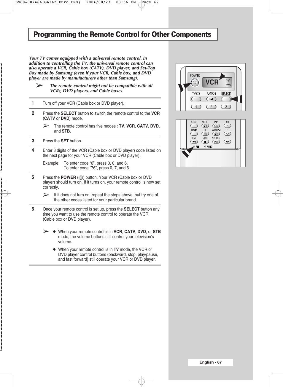 Samsung LW-46G15 W User Manual | Page 67 / 72