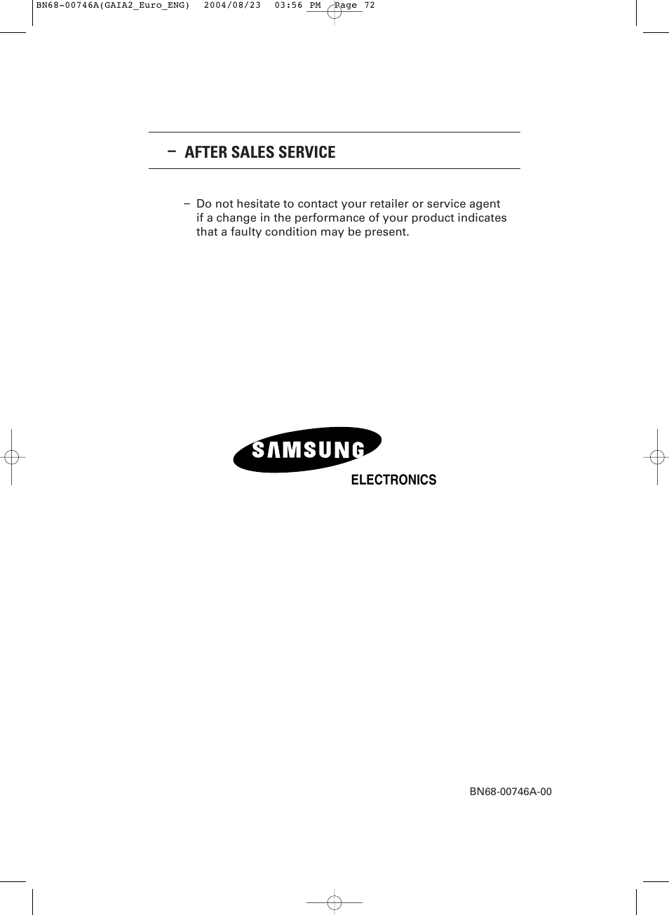 After sales service | Samsung LW-46G15 W User Manual | Page 72 / 72