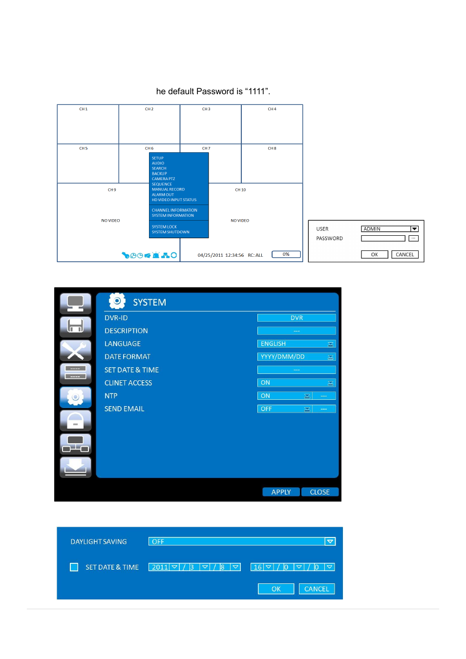 2. setting daylight saving time | Speco Technologies 2 Channel HDcctv + 8 Channel Full D1 Digital Video Recorder DVR82HD User Manual | Page 15 / 99