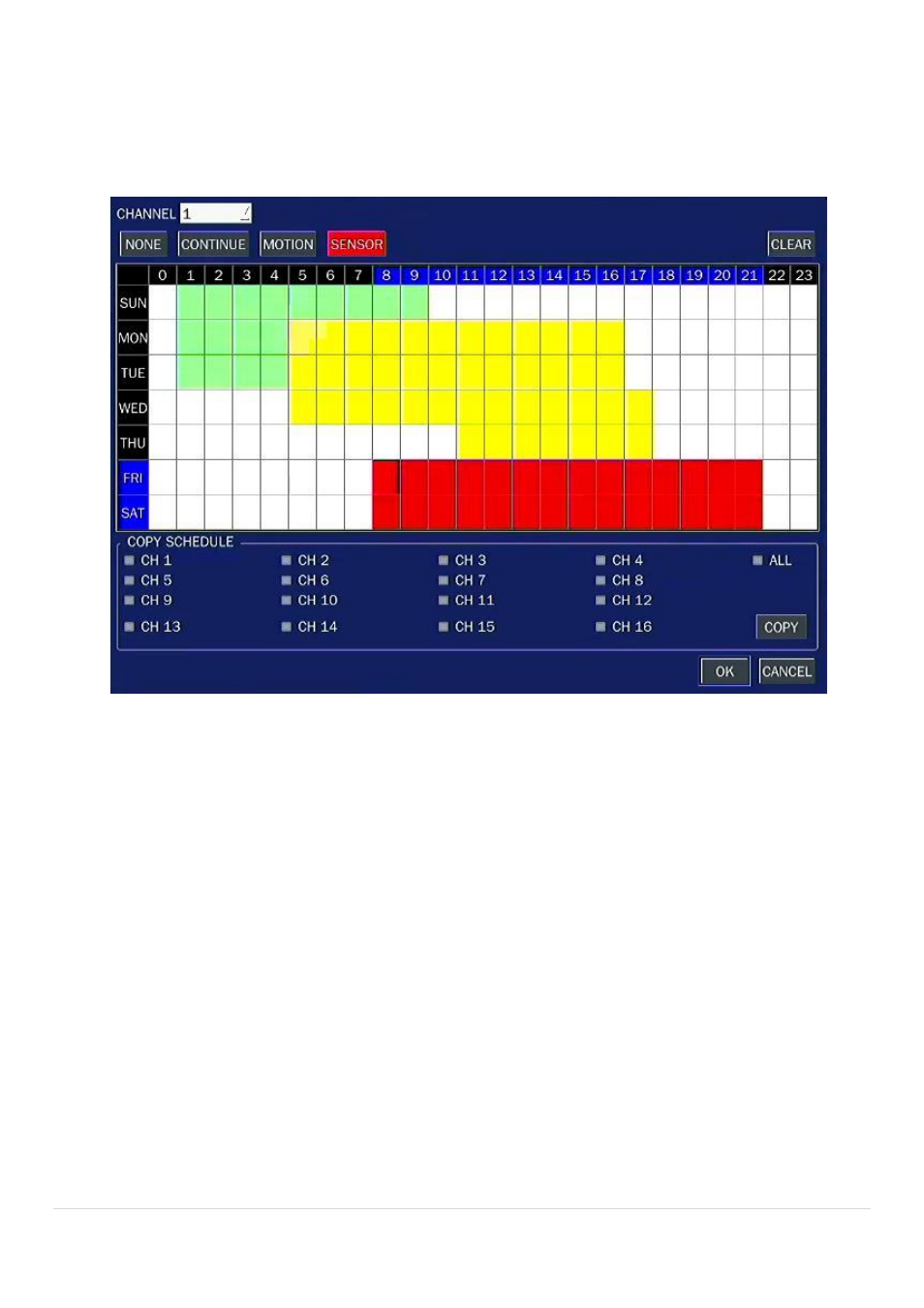 3-1. recording schedules | Speco Technologies 2 Channel HDcctv + 8 Channel Full D1 Digital Video Recorder DVR82HD User Manual | Page 27 / 99