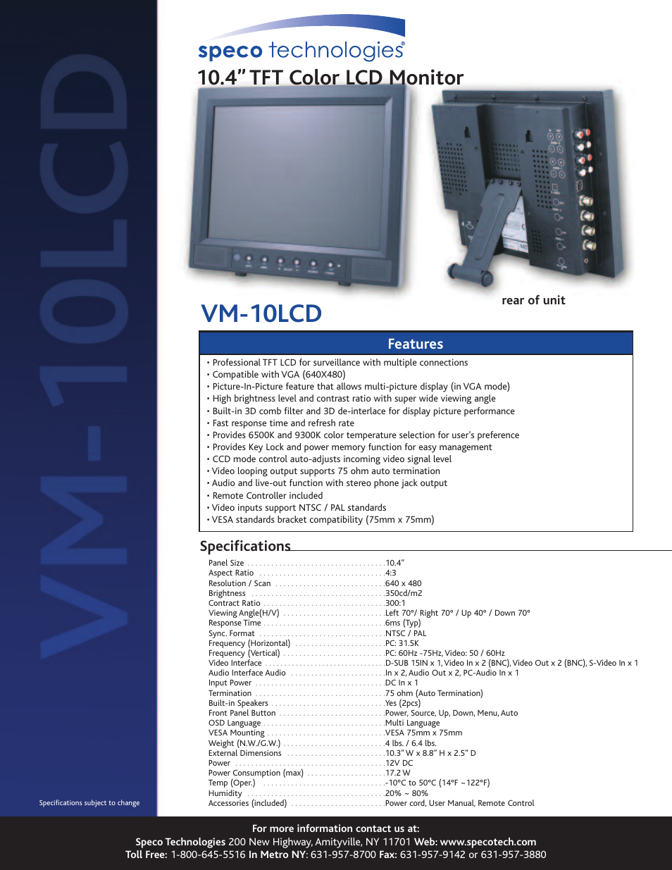 Speco Technologies VM-10LCD User Manual | 1 page