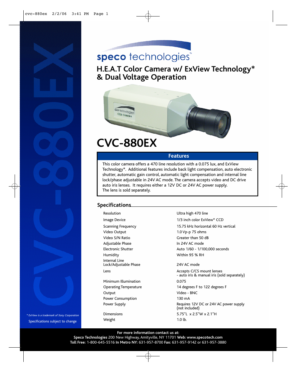 Speco Technologies CVC-880EX User Manual | 1 page