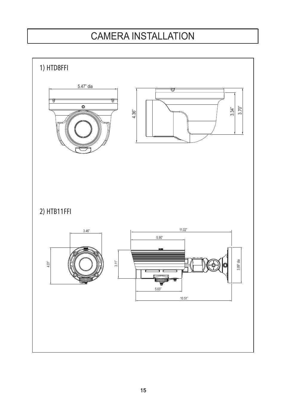 Camera installation | Speco Technologies Focus Free Weatherproof Color Dome Camera HTD8FFI/HTB11FFI/HT7248FFI User Manual | Page 16 / 36