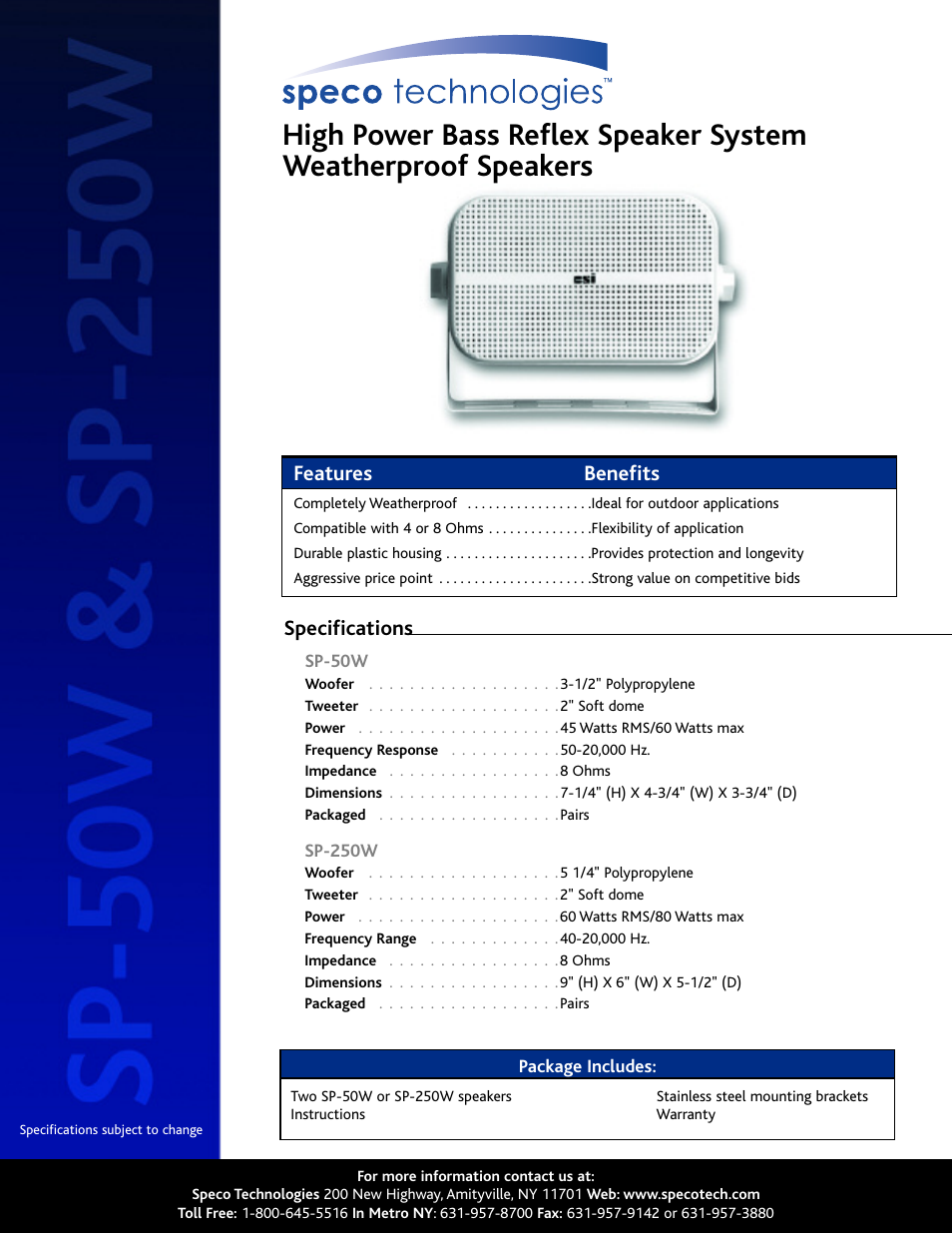 Speco Technologies CSi/SPECO SP-250W User Manual | 1 page