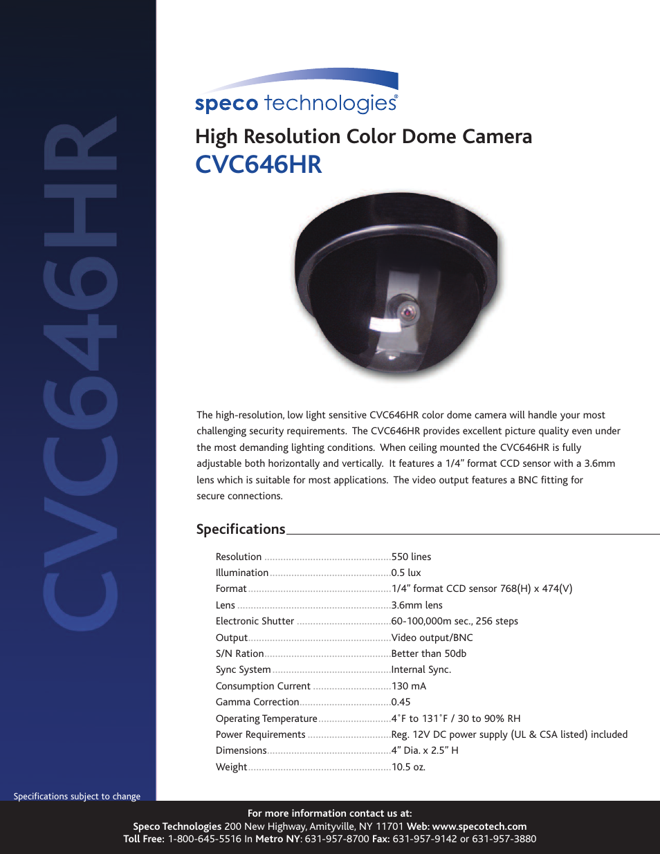 Speco Technologies CVC646HR User Manual | 1 page