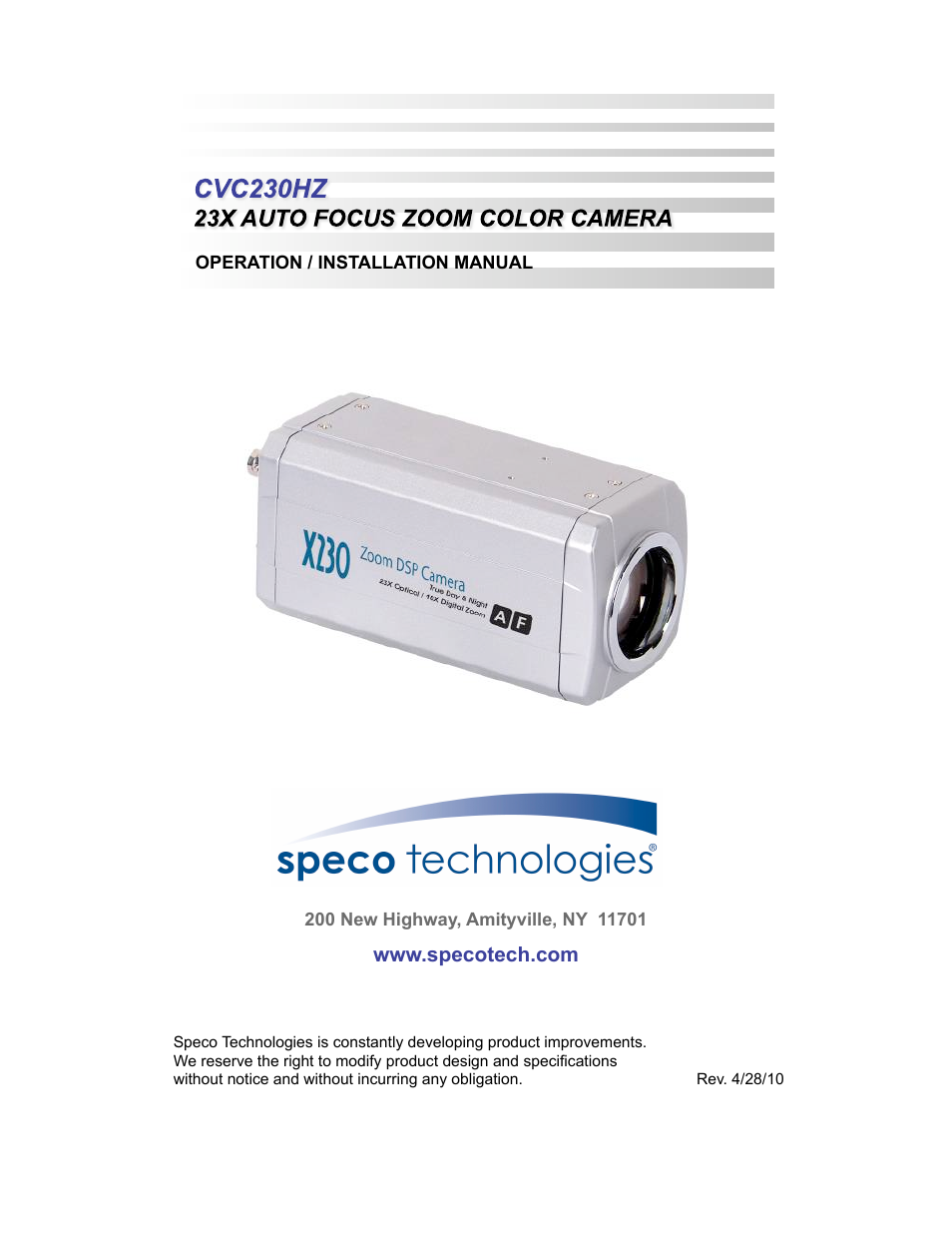 Speco Technologies CVC230HZ User Manual | 28 pages