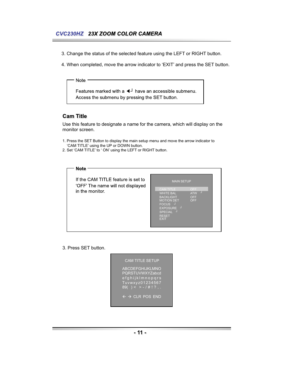 Speco Technologies CVC230HZ User Manual | Page 11 / 28