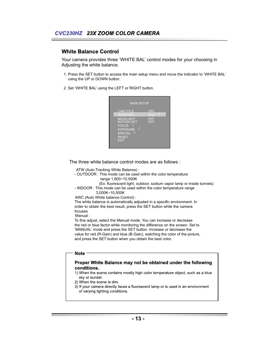 Speco Technologies CVC230HZ User Manual | Page 13 / 28