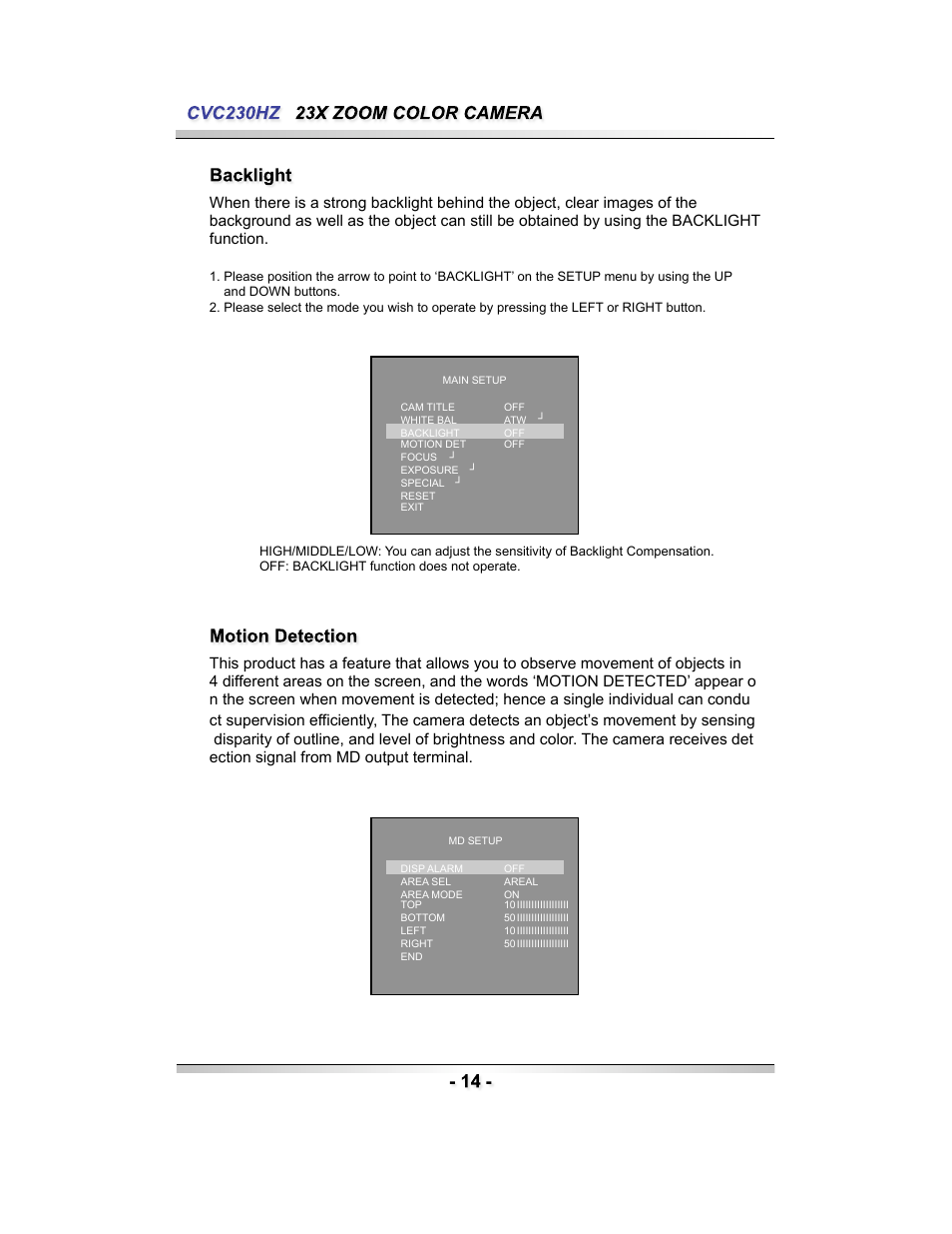 Speco Technologies CVC230HZ User Manual | Page 14 / 28