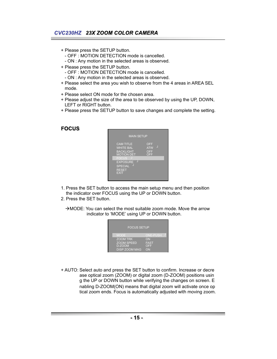 Speco Technologies CVC230HZ User Manual | Page 15 / 28