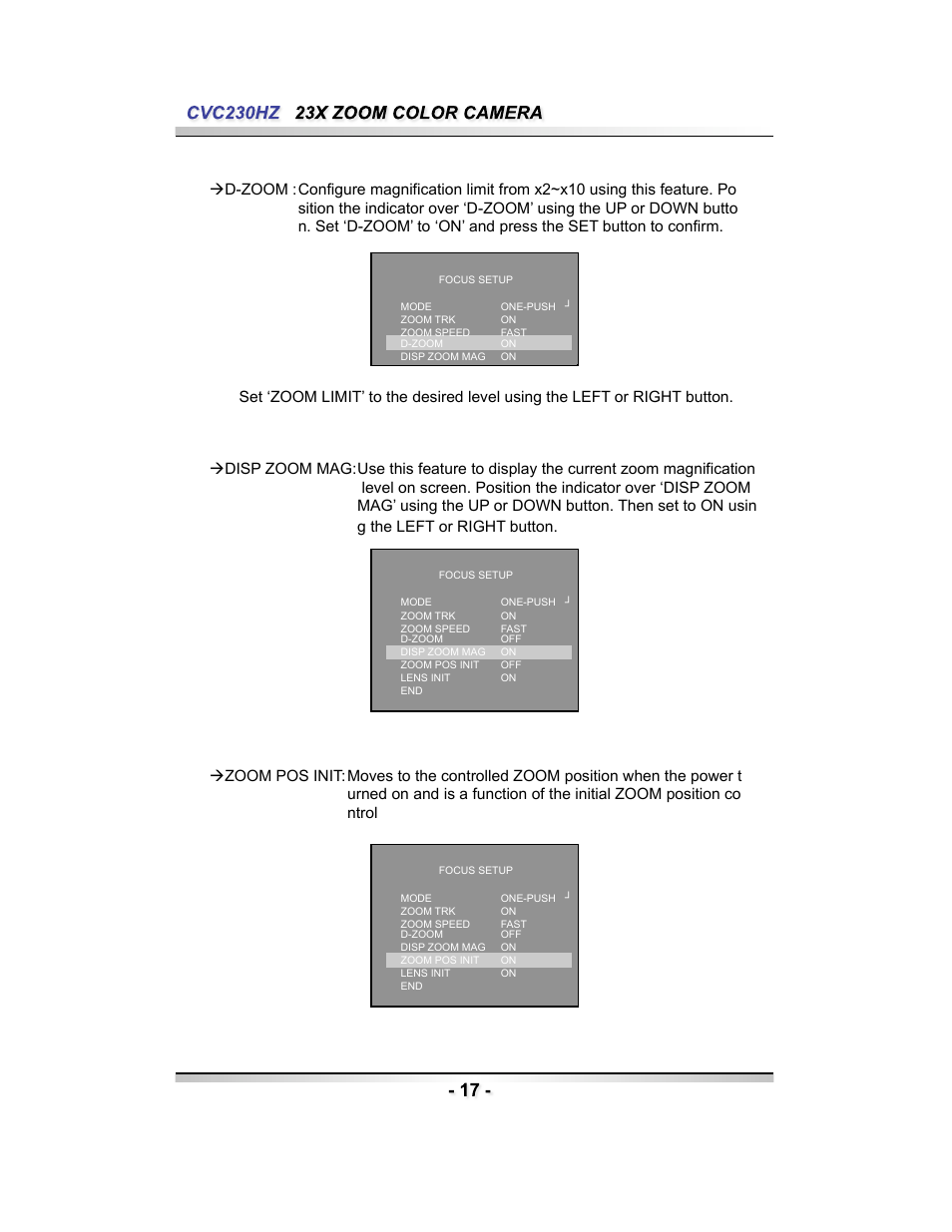 Speco Technologies CVC230HZ User Manual | Page 17 / 28