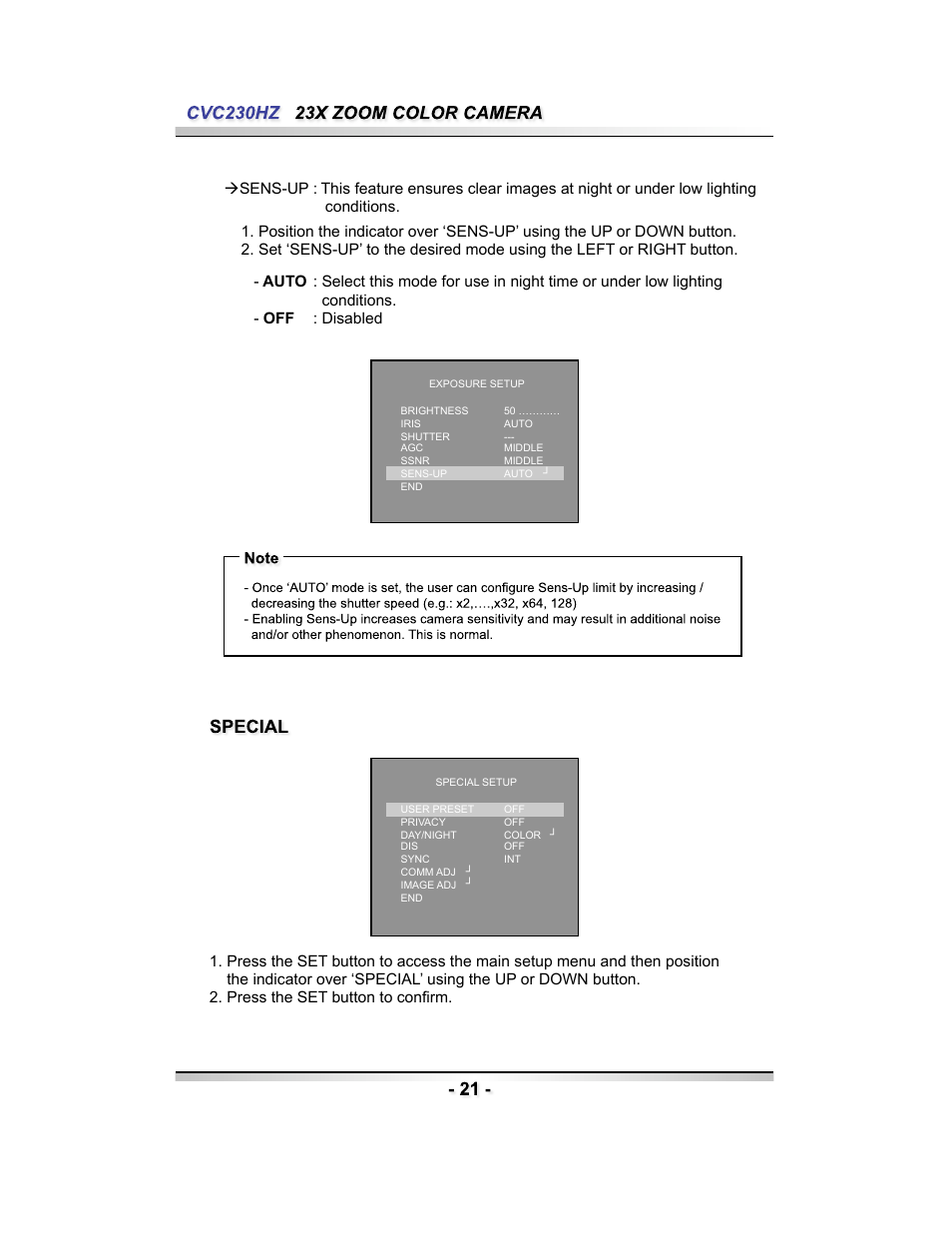 Speco Technologies CVC230HZ User Manual | Page 21 / 28