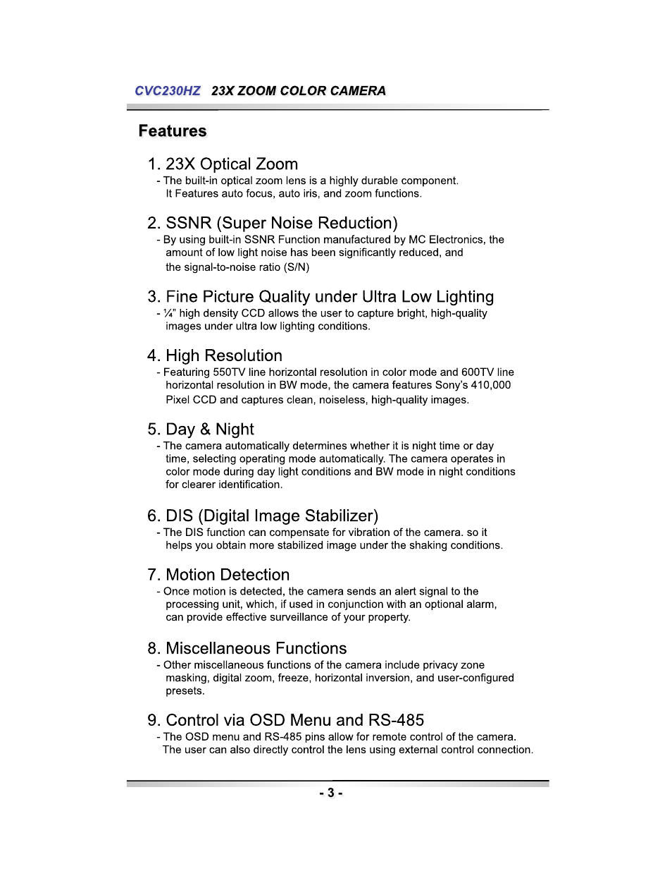 Speco Technologies CVC230HZ User Manual | Page 3 / 28