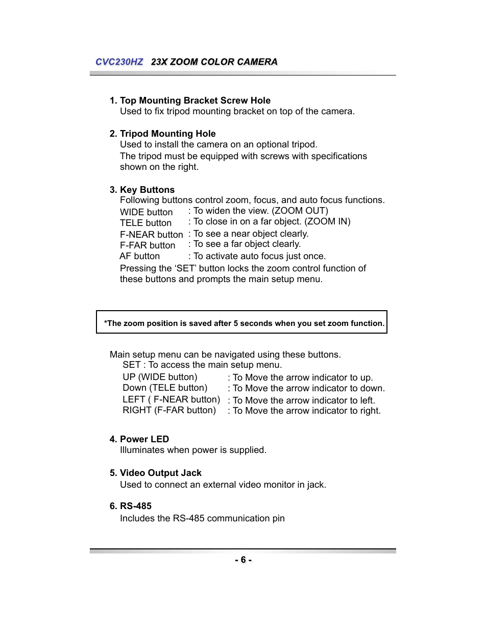 Speco Technologies CVC230HZ User Manual | Page 6 / 28