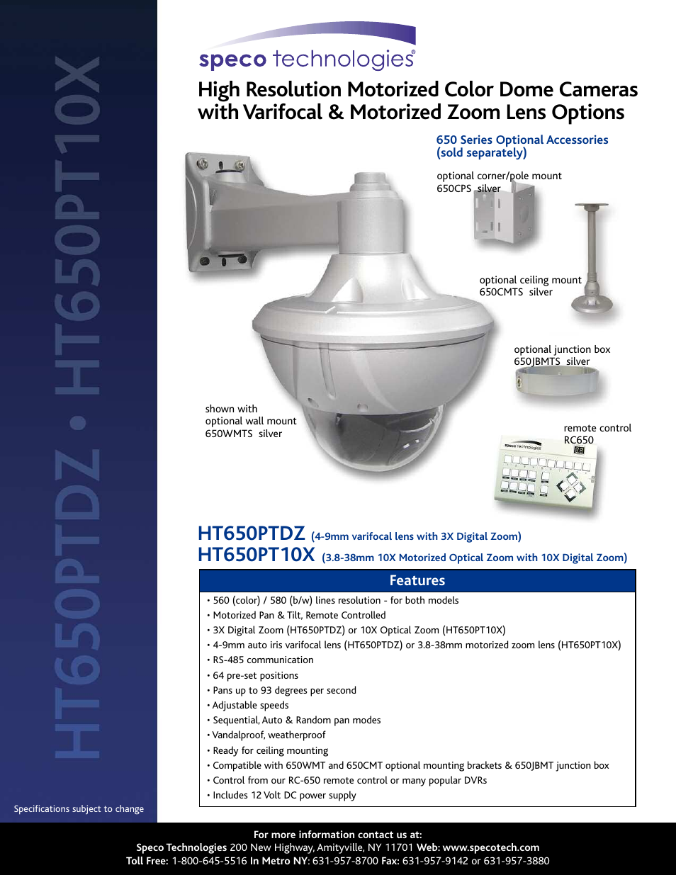 Speco Technologies HT650PTDZ User Manual | 1 page