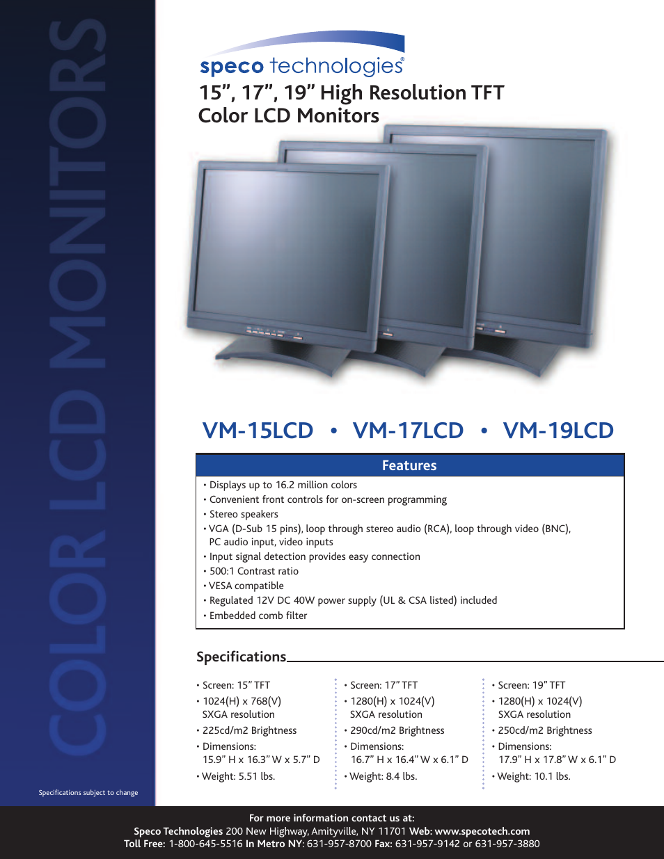 Speco Technologies Speco vm-15lcd User Manual | 1 page