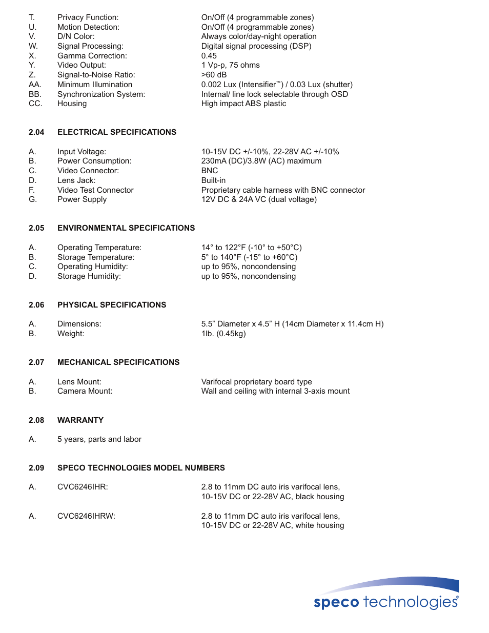 Speco Technologies INTENSIFIER CVC6246IHR User Manual | Page 2 / 2