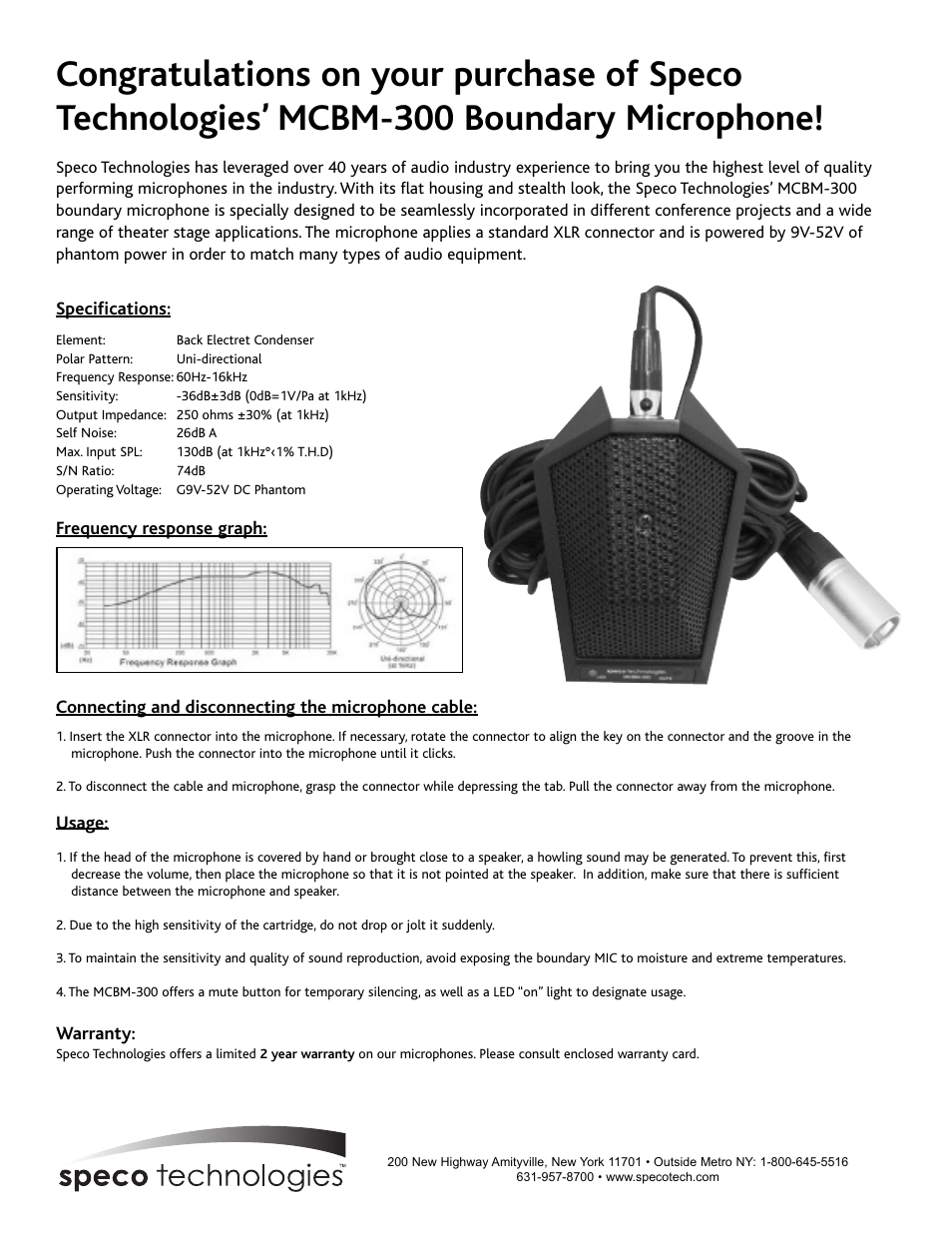 Speco Technologies MCBM-300 User Manual | 1 page