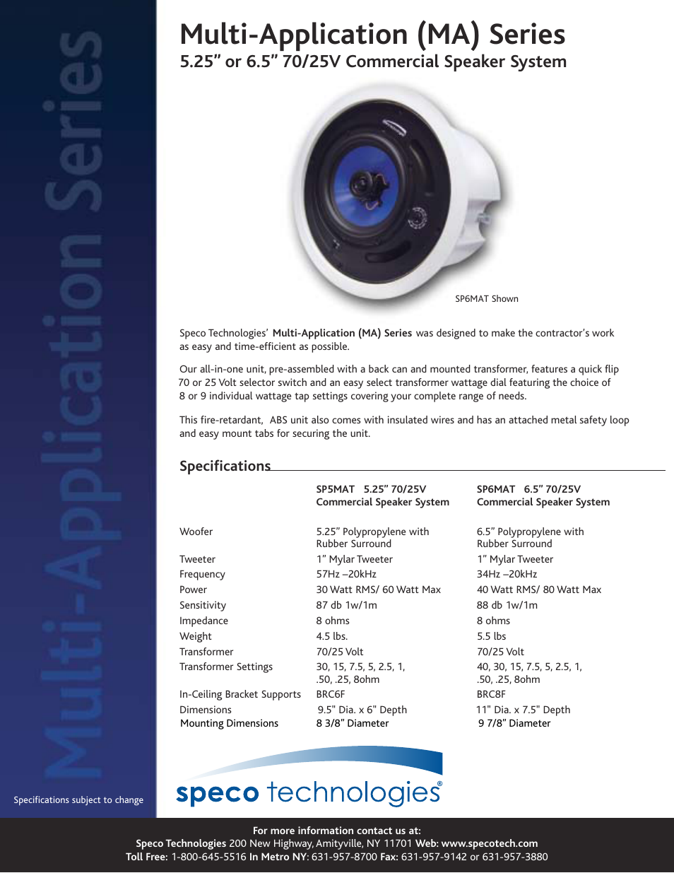 Speco Technologies SP6MAT User Manual | 1 page