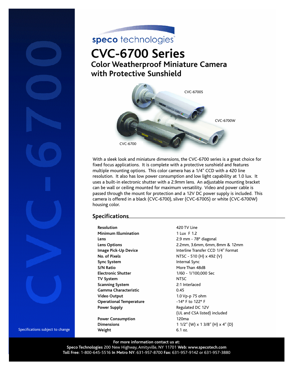 Speco Technologies CVC-6700 Series User Manual | 1 page