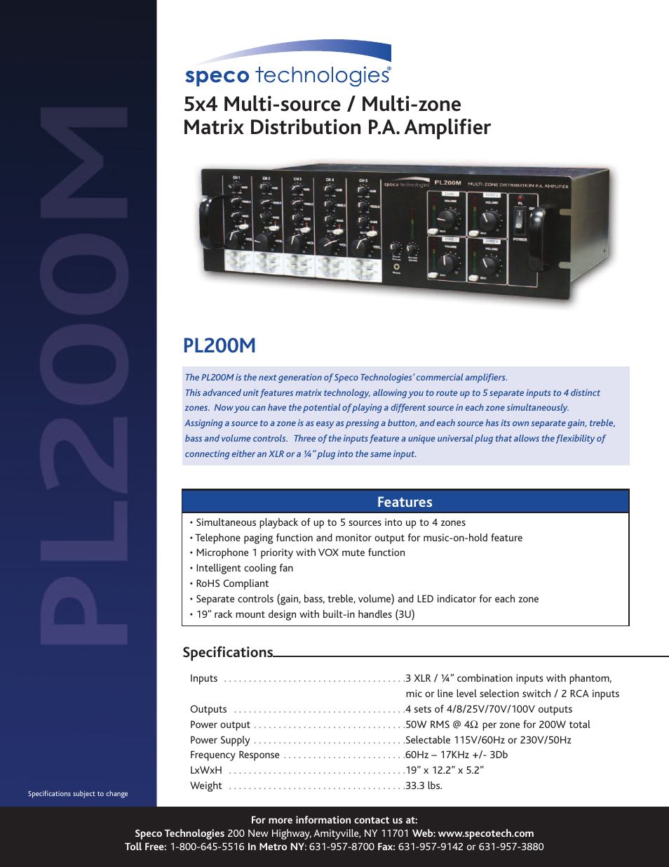 Speco Technologies PL200M User Manual | 1 page