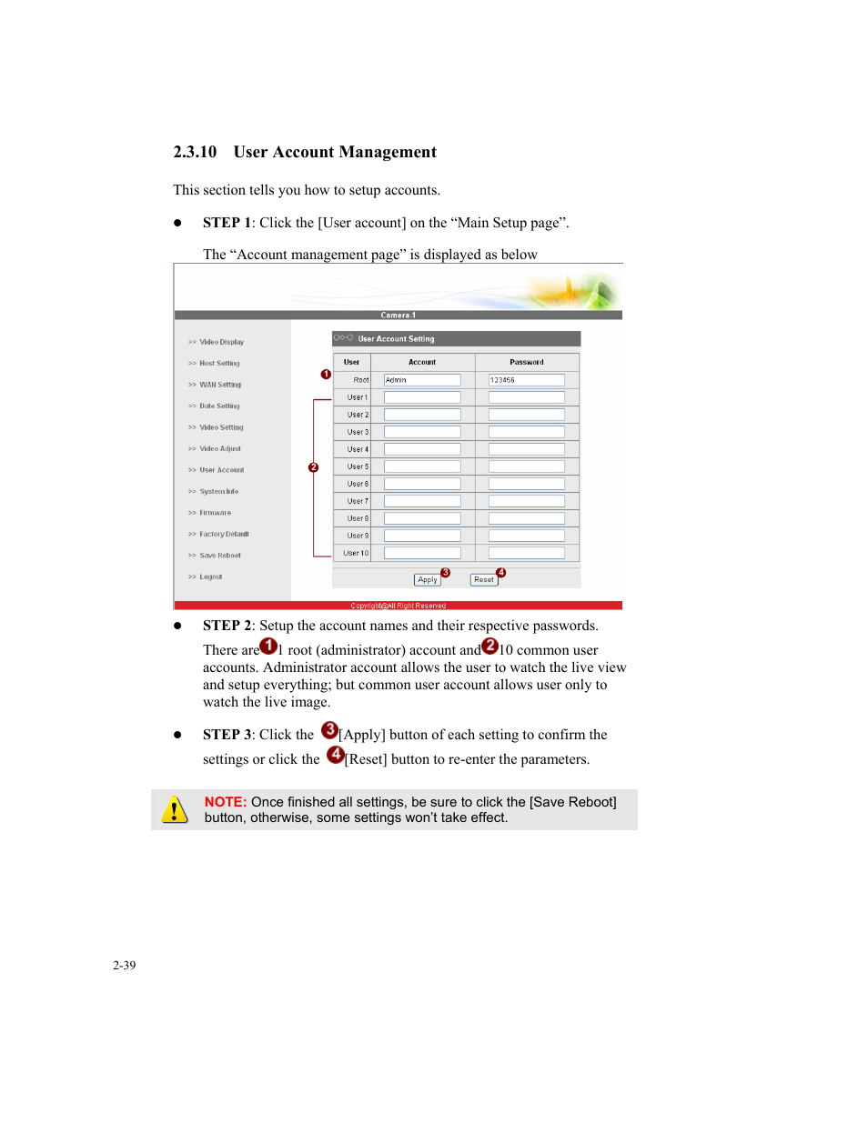 10 user account management | Speco Technologies SIPT5 User Manual | Page 43 / 104